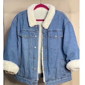 SHEIN Fleece-lined denim jacket